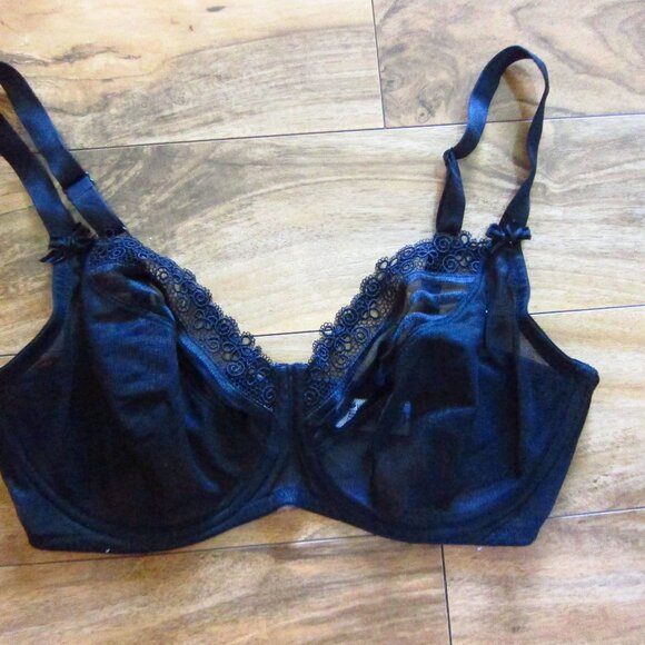 WACOAL Black Sheer Lace Delicate Notion Unlined Full Figure Underwire Bra 36DD - Picture 1 of 7